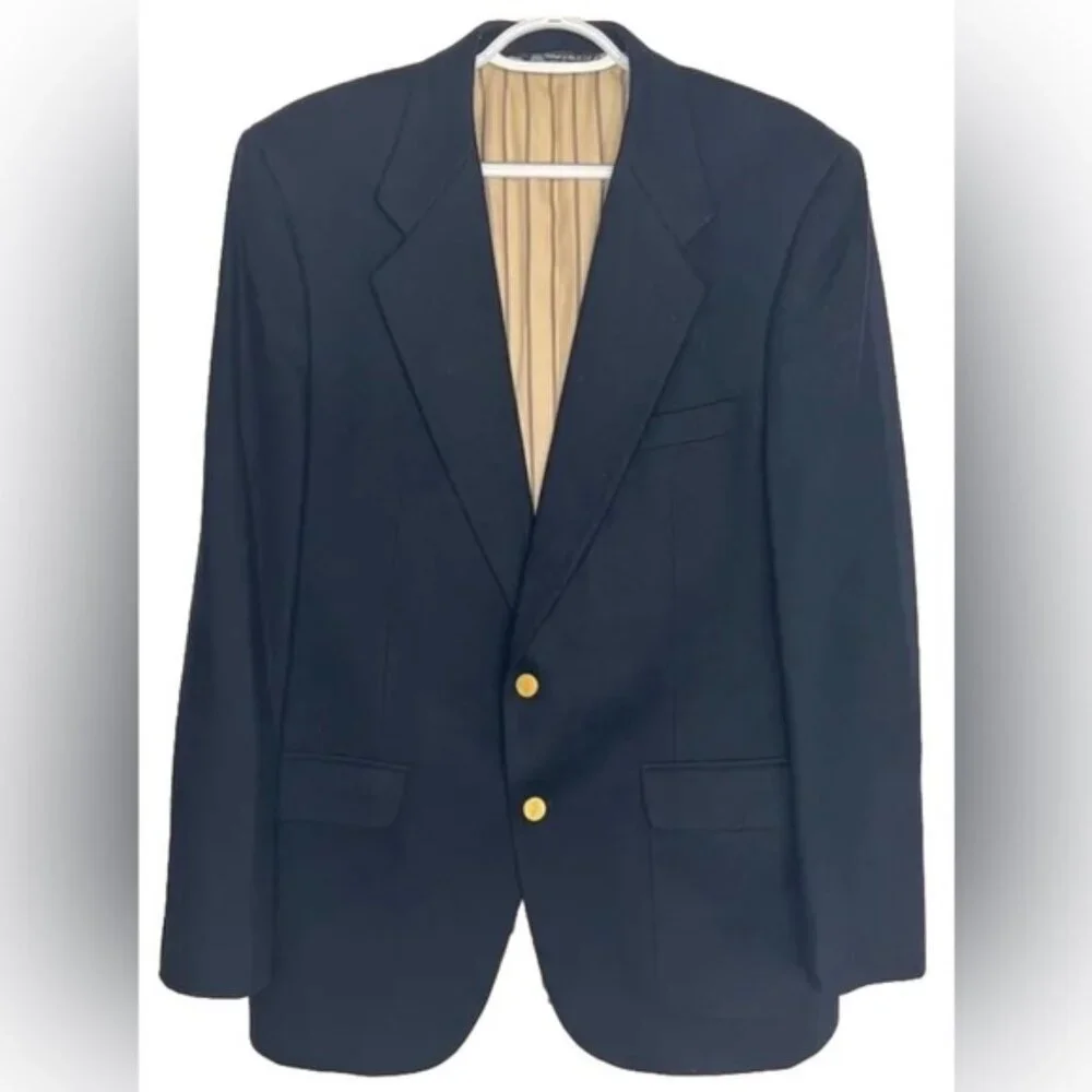 Kingsridge 100%‎ PURE WOOL USA🇺🇸TAILORED 2 Button Blazer Shoulder Pads LARGE